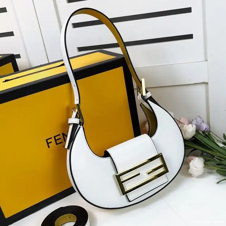 Cheap Fendi Bag Mini White Calf Leather In Cookie Hobo 0605